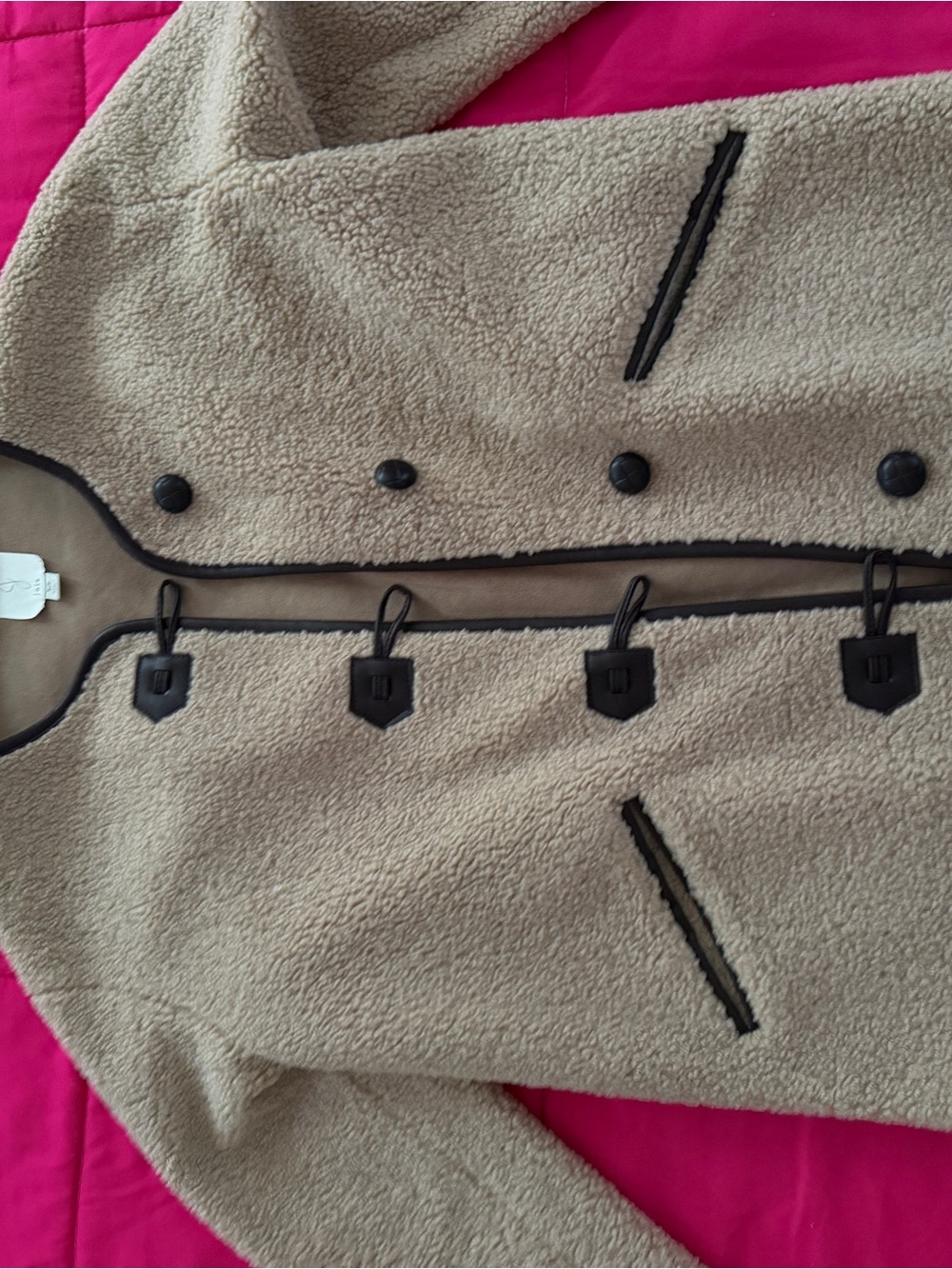 Joie Tan Sherpa Jacket with Black Trim